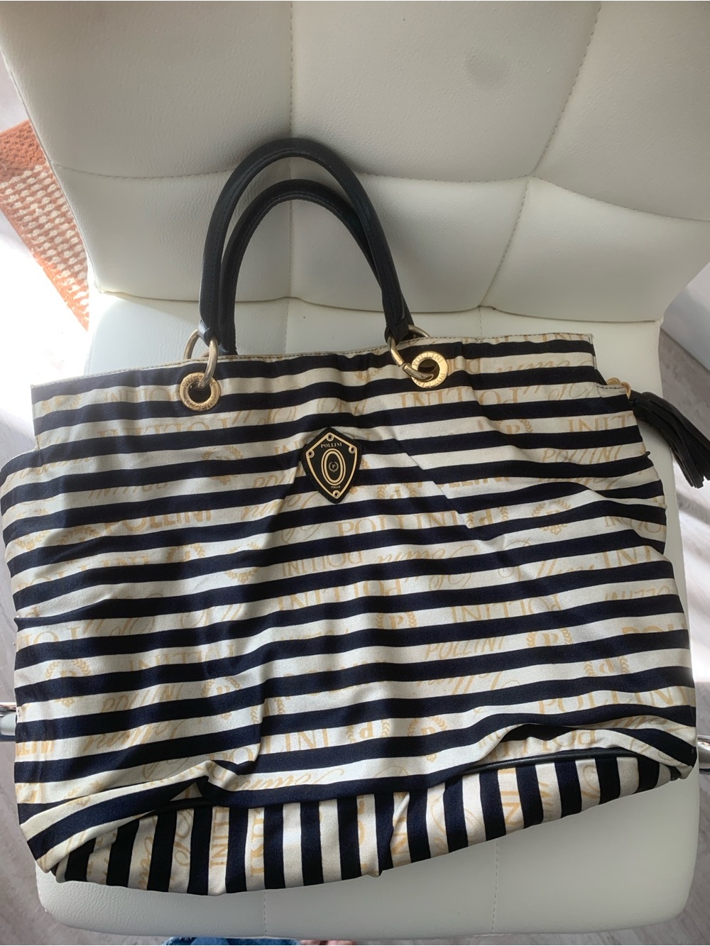 Vintage POLLINI Black and White Striped Tote Bag